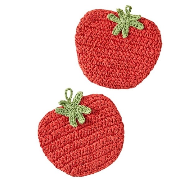 NEW Anthropologie Ischia Woven Tomato Coasters Set of‎ 2 - Picture 1 of 7